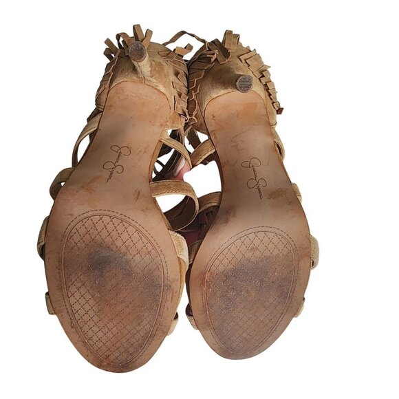 Jessica Simpson JS-Bregan Dakota Tan Lux Kid Suede Fringe Lace-Up Heels Size 8.5 - Picture 11 of 14